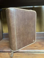 Franklin Covey Classic 7 Ring Zip Planner Binder Organizer Brown Faux Leather