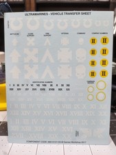 Warhammer 40K Ultramarines- Vehicle Transfer Sheet - 2017 NOS