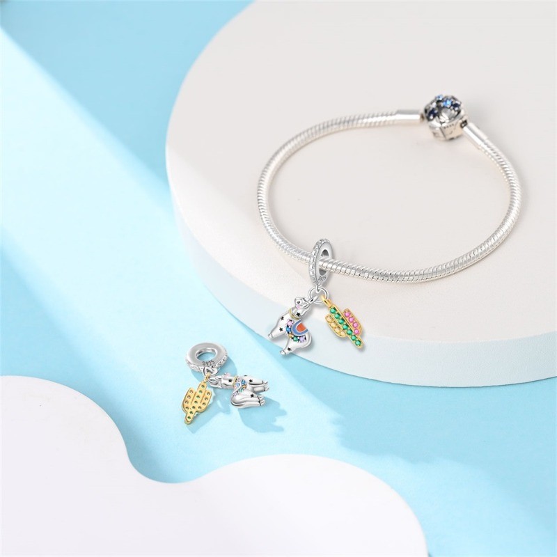 KUNSIR 925 Sterling Silver Charm For Bracelet Alpaca Llama Animal Charm Pendant