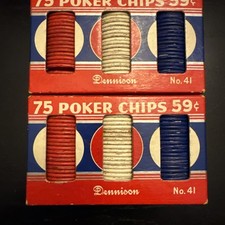150 Vintage Dennison Pressed Cardboard Poker Chips In Original Box