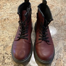 Kids Dr. Doc MARTENS Delaney Leather Combat Boots Burgundy Size 3