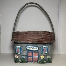 Vintage Hand Painted 1960's Caro Nan Wood Woven Basket Purse Basket w Handle