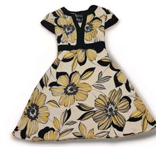 SL Fashions Floral A-Line Knee Length Dress V-Neck Tie Waist Lined Size 16