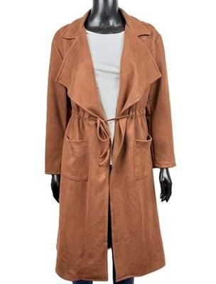 New Collection Damen L Duster Coat Camel Wildlederoptik Strickjacke lang