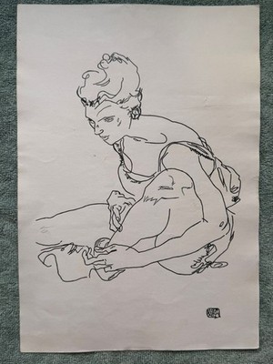 EGON SCHIELE  drawing on old paper signed stamped vintage