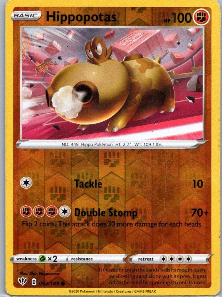 Pokemon TCG Hippopotas 93/189 Darkness Ablaze Rev Holo LP