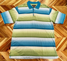 Tommy Bahama 18 Golf Polo Shirt Mens Large Blue Green Striped Casual Performance