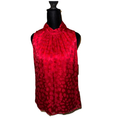 #ad White House Black Market Red Sleeveless Mock Neck Burnout Silk Holiday XS NEW $45.00