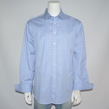 CHARLES TYRWHITT Classic Fit Non Iron Blue Yellow Cotton Dress Shirt 17.5 - 35
