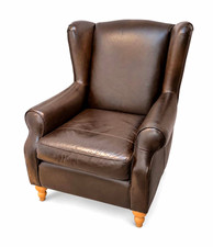 NEXT Sherlock Brown Leather High-Back Wingback Armchair