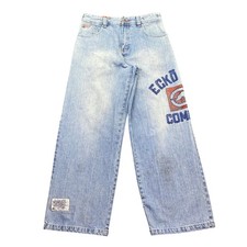 Ecko Unltd Archer Watercolor Baggy Jeans Blue Embroidered Logo Size 16 Skater