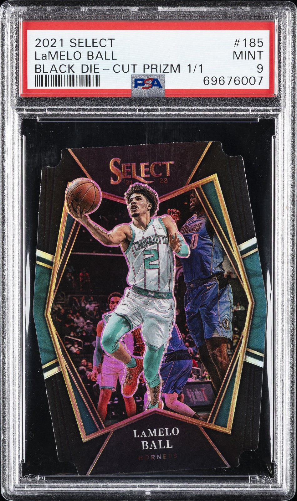 2021 PANINI SELECT BLACK DIE-CUT PRIZM 1/1 #185 LAMELO BALL 1/1 PSA 9