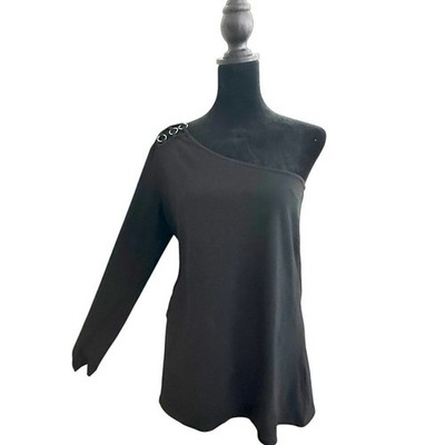 Torrid One Shoulder Black Foxy Knit Top Chainlink Long Sleeve Size L 12 NEW
