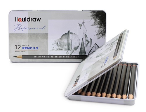 12 GRADED ART SKETCHING DRAWING PENCILS IN TIN CASE 8 SOFT SHADES 4 HARD SHADES - Afbeelding 1 van 9