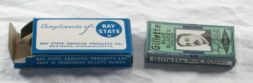 VTG Bay State Abrasive Products NOS Sample 2 Gillette Blue Blades MIB 1940s N - Foto 6 di 6