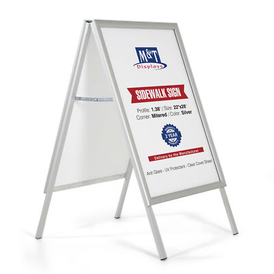 Sidewalk Sign Poster Menu Holder A-Frame Double Sided 22x28 Inch Silver