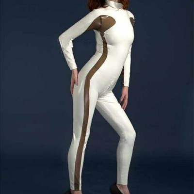 Latex Catsuit Gummi weiß Unitard Enger Catsuit Kostüm Body 0,4 mm S-XXL