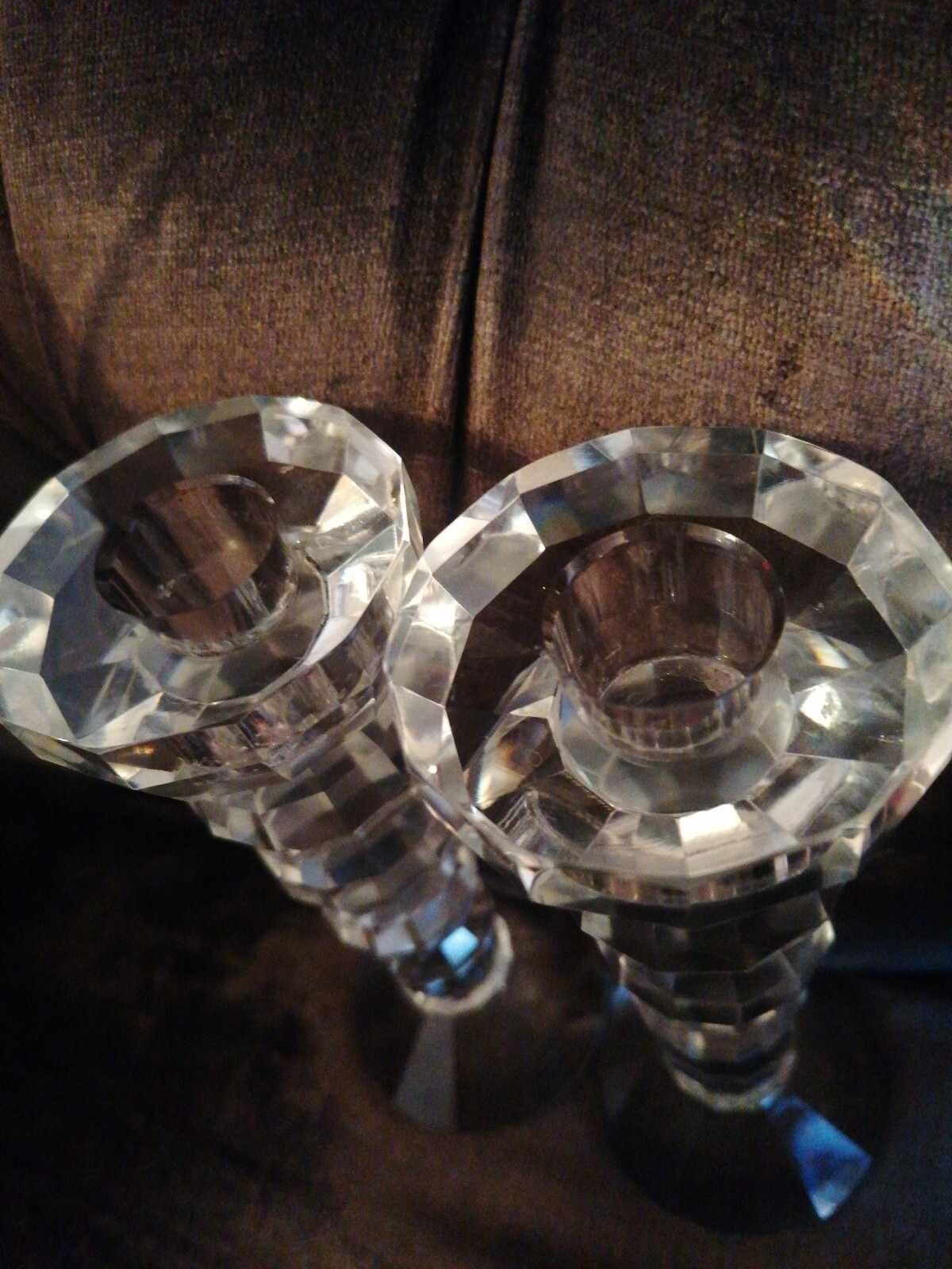 BEAUTIFUL PAIR 8” FACET BEVEL CRYSTAL GLASS CANDLESTICKS eBay