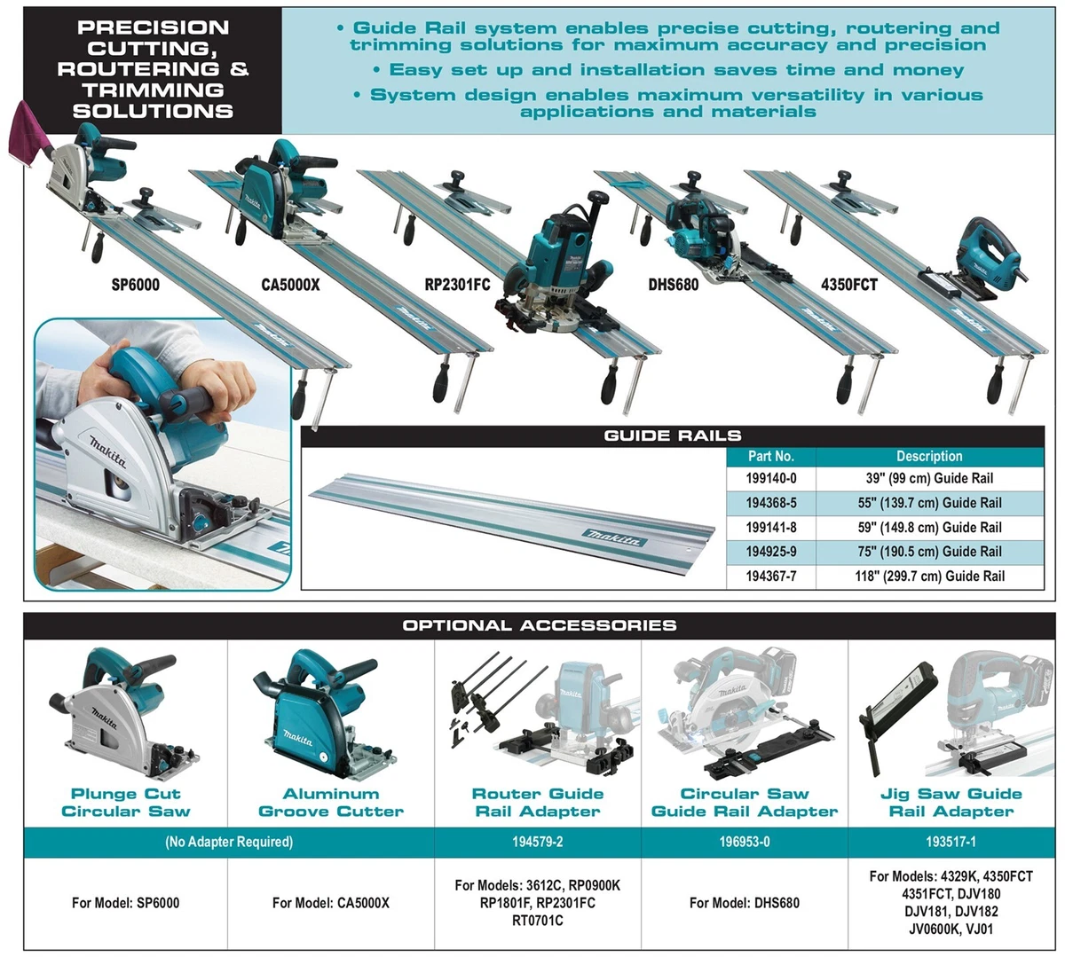 Makita Aluminum Plunge Saw Guide Rail 1.0m 1000mm 39