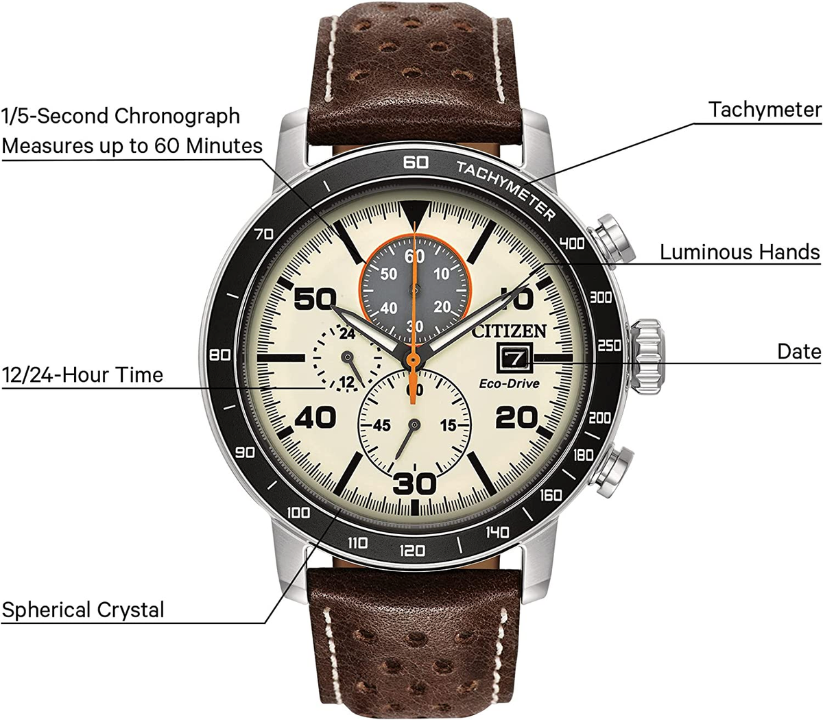 Citizen CA0649-06X Brycen Chronograph Tachymeter Brown Leather