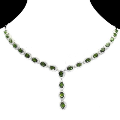 Silber Halskette Chromdiopsid echte natürliche Edelsteine massiv Sterling 18 bis 20 Zoll