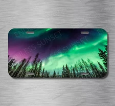 Northern Lights Aurora Borealis Alaska Nature License Trees Plate Front Auto Tag