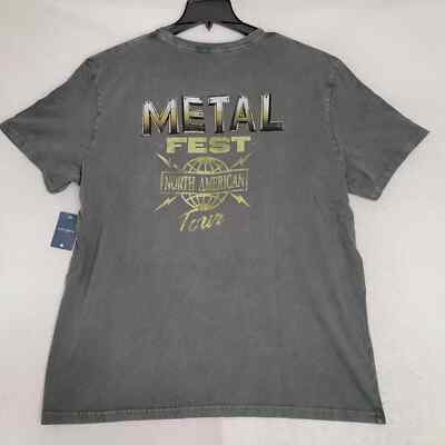 Lucky Brand Shirt Mens LARGE L Gray Metal Fest Biker Casual Skull Music Rock NWT