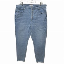 LOFT Curvy Frayed Button Front High Rise Skinny Jeans Women's 18 / 34 NWOT