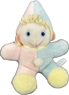 Bantam Clown Wind-Up Plush Pastel Colors Brahms Lullaby Vintage Stuffed Toy