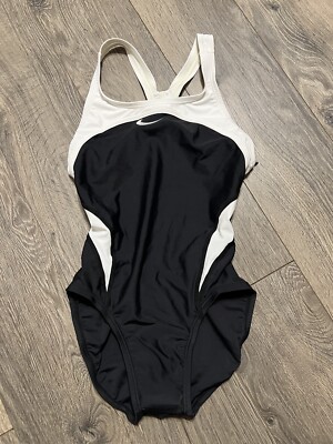Nike Bathing Suit Womens (4/30) Black White Swoosh OnePiece