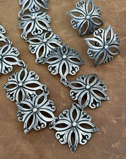 Vintage 1940”s Taxco Mexico J. Flores 925 Panel Link Flower Necklace & Earrings