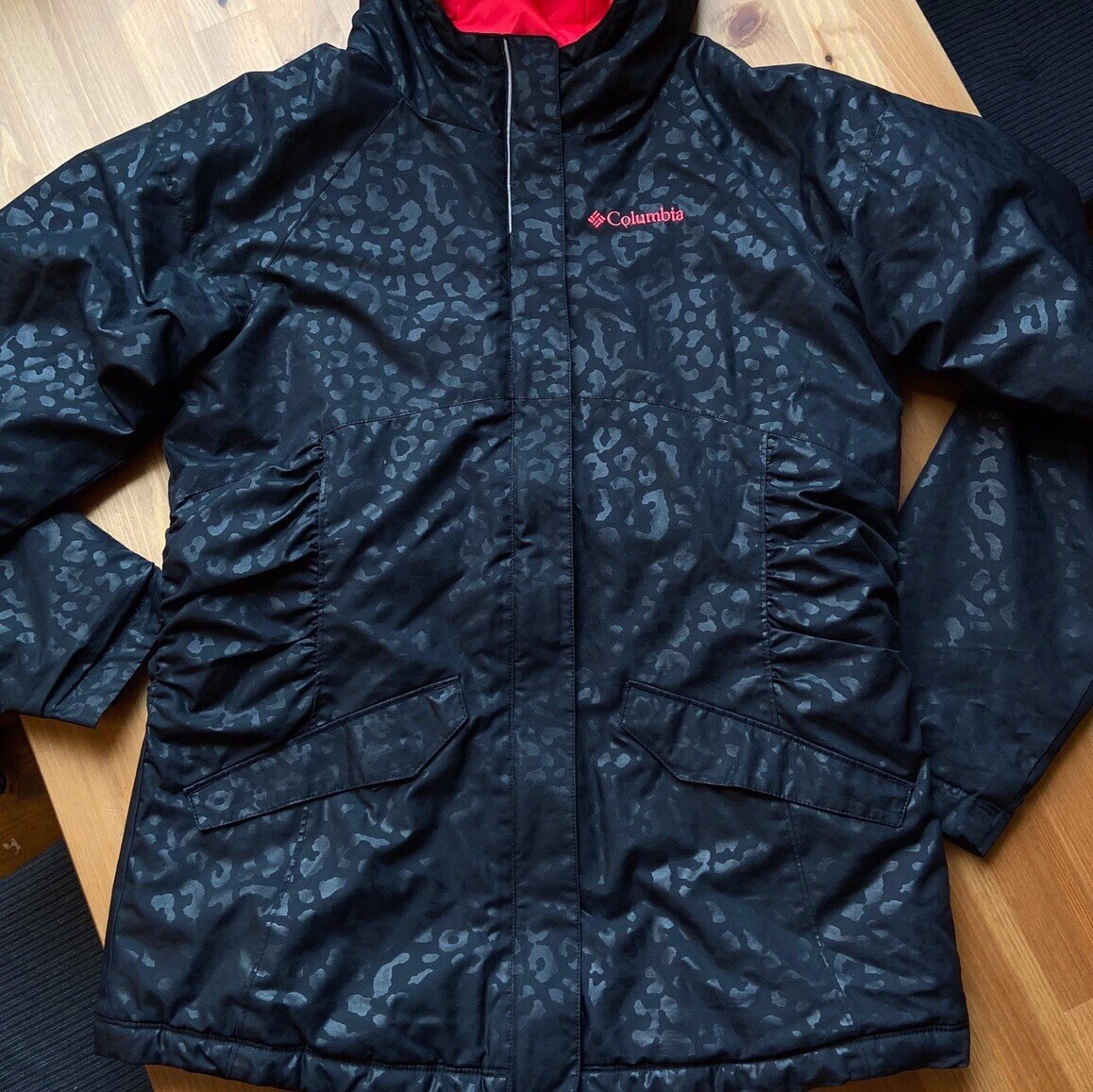 Columbia Black and Hot Pink Leopard Print Juniors Jacket Size 14 16