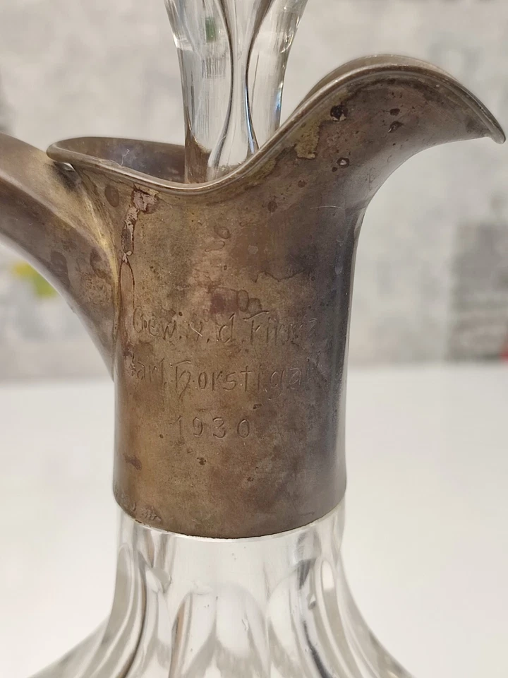 Jarra de plata jarra 1930 vintage 800 plata esterlina jarra alemana cristal Foto 4 de 4
