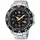 SEIKO Kinetic SKA423P1 FlightMaster Compass Date Black Pilot Steel Watch 5M62