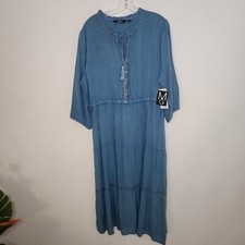 Mlle Gabrielle XL Womens Ruffled Neckline Tiered Maxi Dress Oceanic Blue NWT 