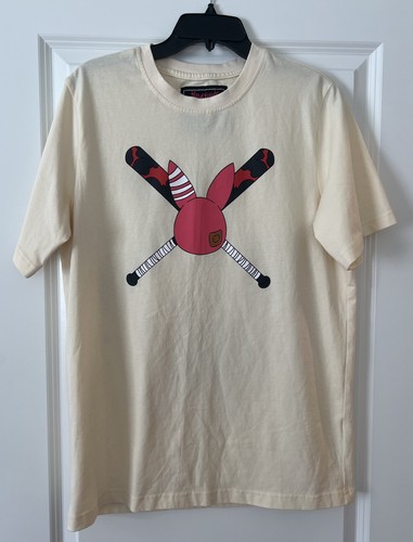 Praying Rabbit Crew Neck Men’s Medium Unisex SS Shirt Emiko Cream Beige Anime - Picture 2 of 6