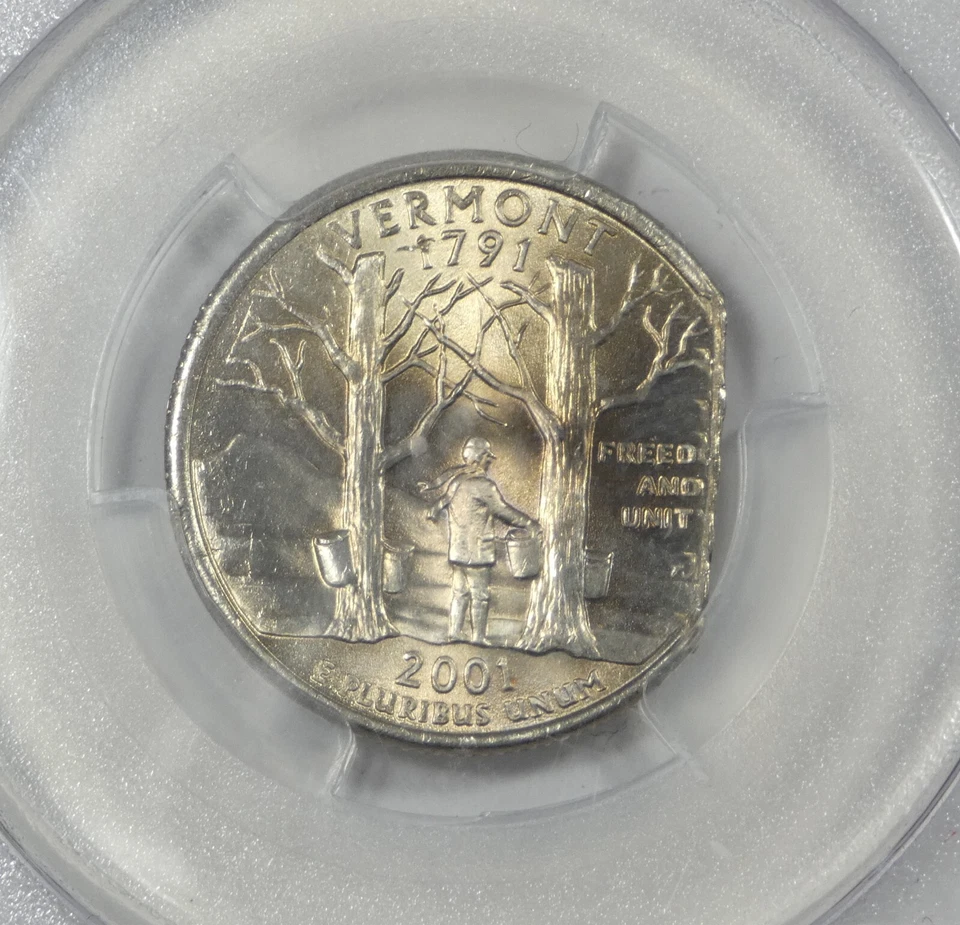 MINT ERROR 2001-P Vermont State Quarter PCGS MS 66 7% Straight End Clip - Image 2 of 4