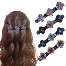 Sparkling Crystal Stone Braided Hair Clips Triple MultiClip Barrette 4 Pc