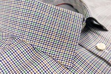 ETON 16 Micro Check Classic Fit Dress Shirt Green Brown Blue