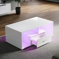 Beistelltisch Sofatisch Couchtisch Mit Led Wohnzimmertisch Weiß Hochglanz 100Cm