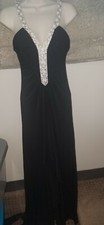David's Bridal Black With White Sequin Strap Long Ruffle Trim Dress Size 6 NWOT
