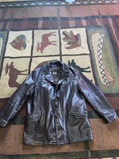 Vtg 60s 70s Leather Jacket Trench Coat Disco Fight Club Mod Cooper XL Mens 44
