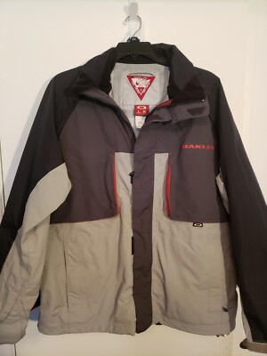 RARE OAKLEY ROCKET FUEL L JACKET Full Zip Black Gray Ski Snowboard