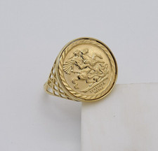 9ct Solid Gold Half Sovereign Ring Saint George Medal Coin Size X NEW 20mm