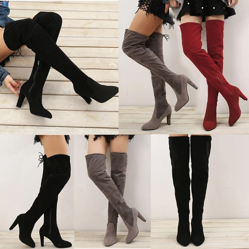 Thigh High Boots Ladies Over The Knee Mid Heel Office Womens Casual Shoes Sizes - Picture 2 of 23