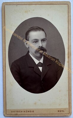orig. CDV Foto Fotografie Bild alt Herr Mann Mode um 1875 Rüti Laetsch Kündig