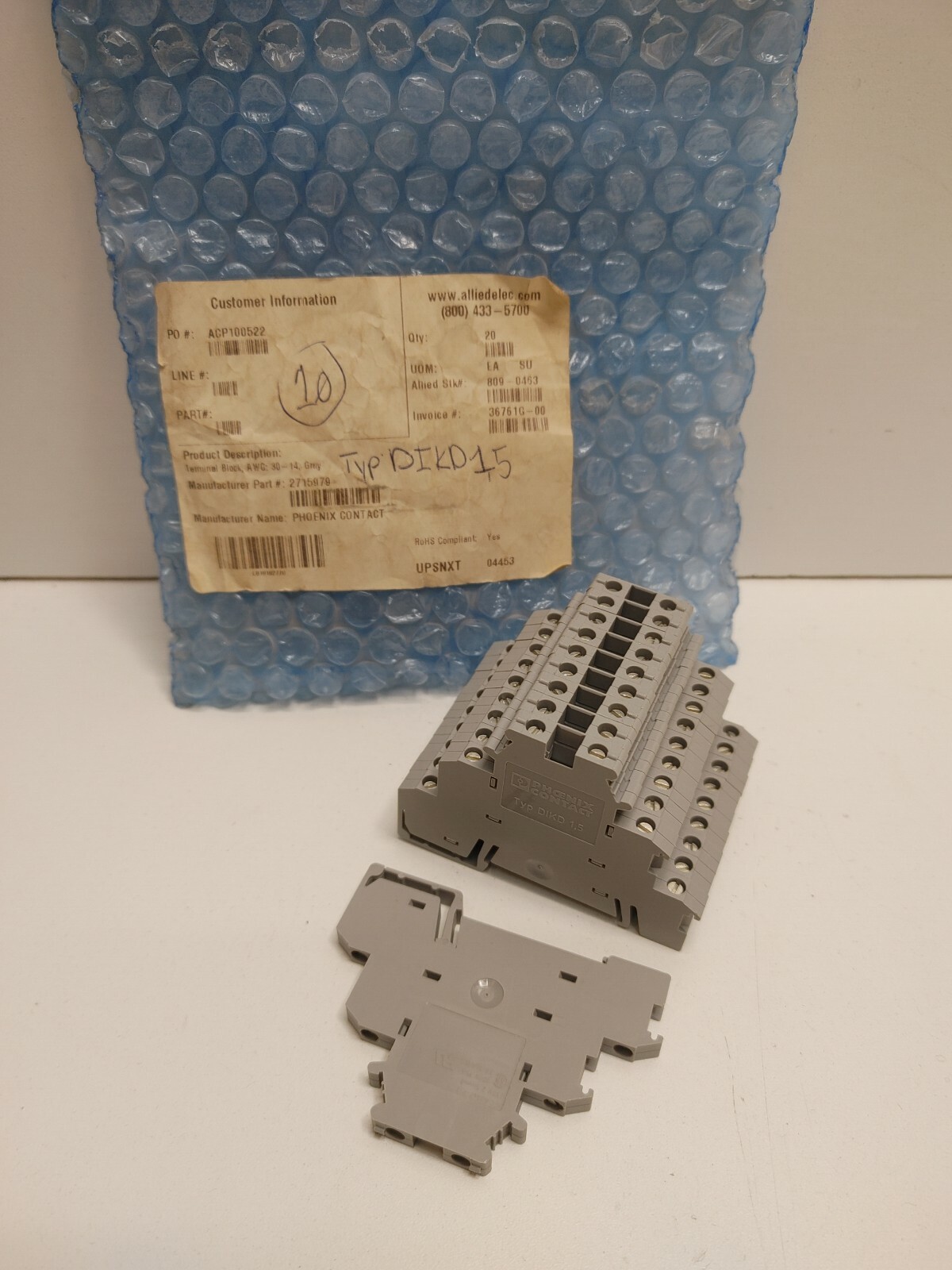LOT OF 10 NEW OLD STOCK! PHOENIX CONTACT SENSOR/ACTUATOR TERMINAL BLOCKS DIKD15