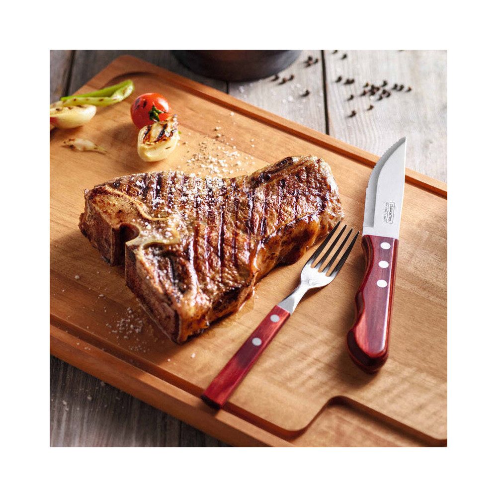 4pc Tramontina Jumbo Steak Red Polywood Knife & Fork Set BBQ Cutlery