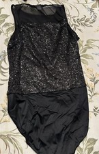 Weissman Dance Costume Sz LA 1pc Black Sequin Leotard LN