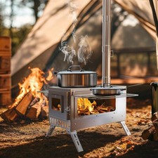 Portable Tent Heating Stove Fire Wood Heater Camping Cooking BBQ Burning Stove